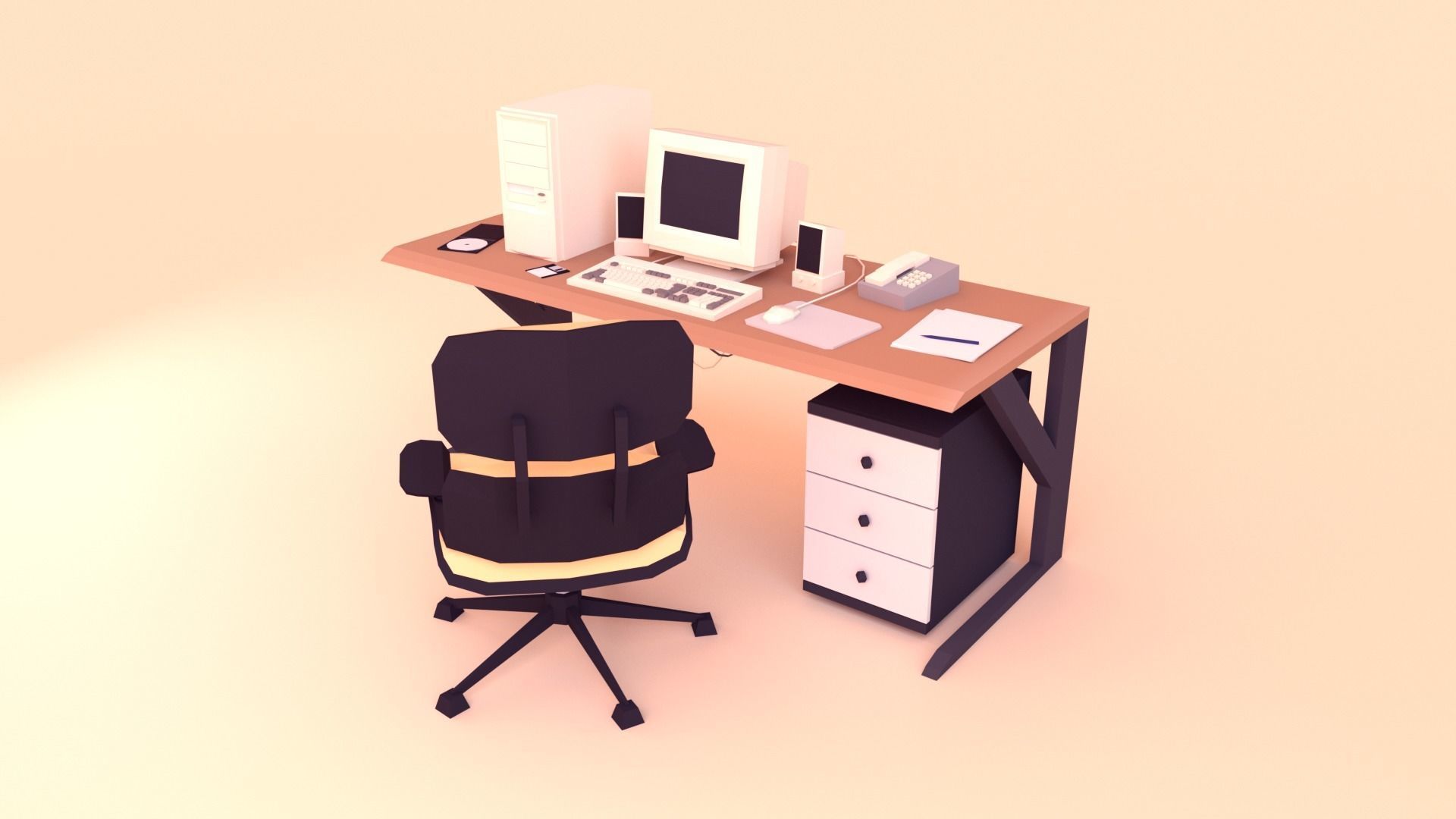 Low Poly Computer Desk Low-poly 3D model_1