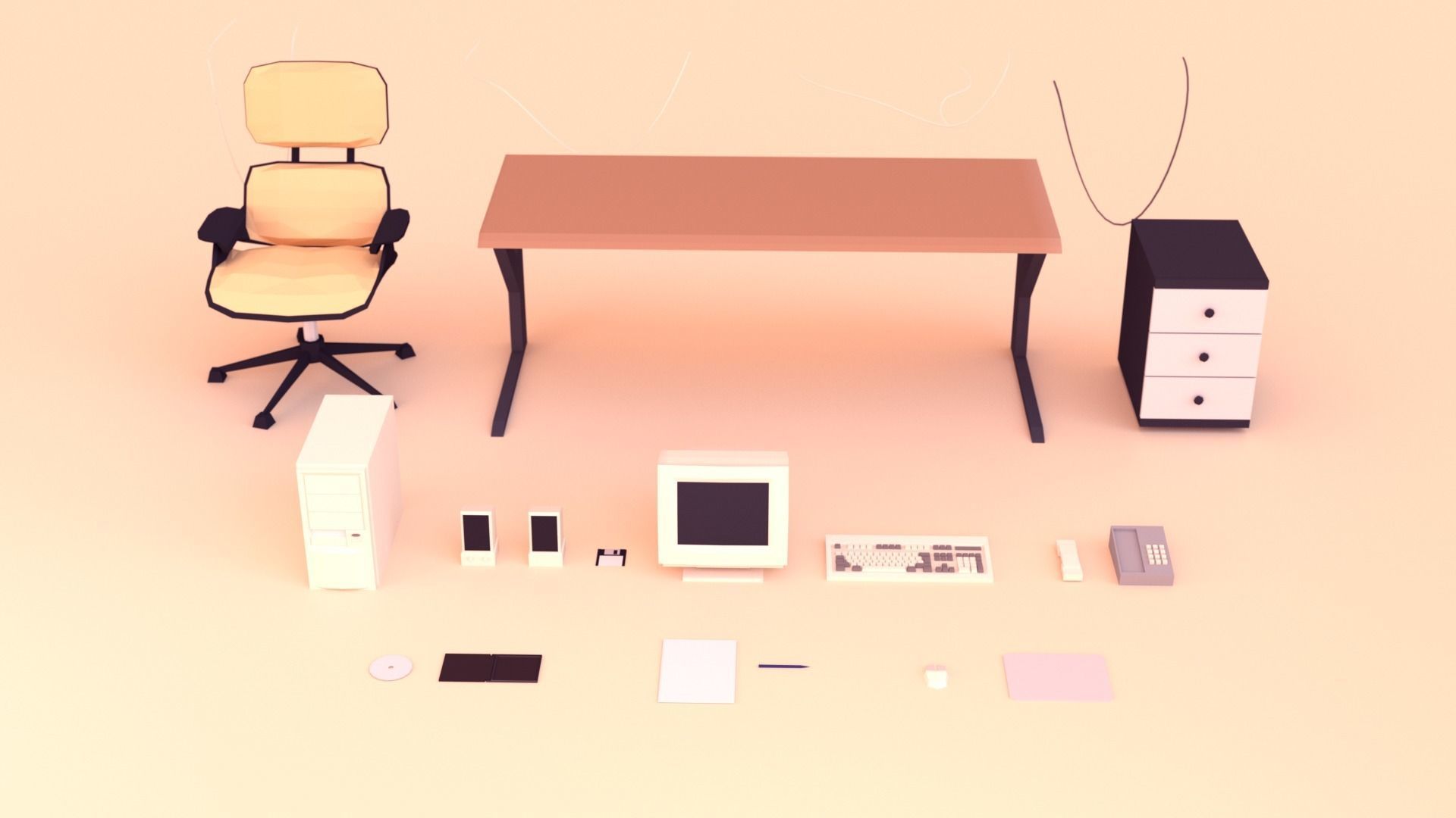 Low Poly Computer Desk Low-poly 3D model_5