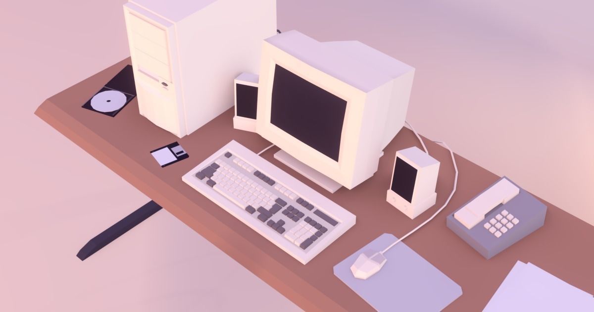 Low Poly Computer Desk Low-poly 3D model_4