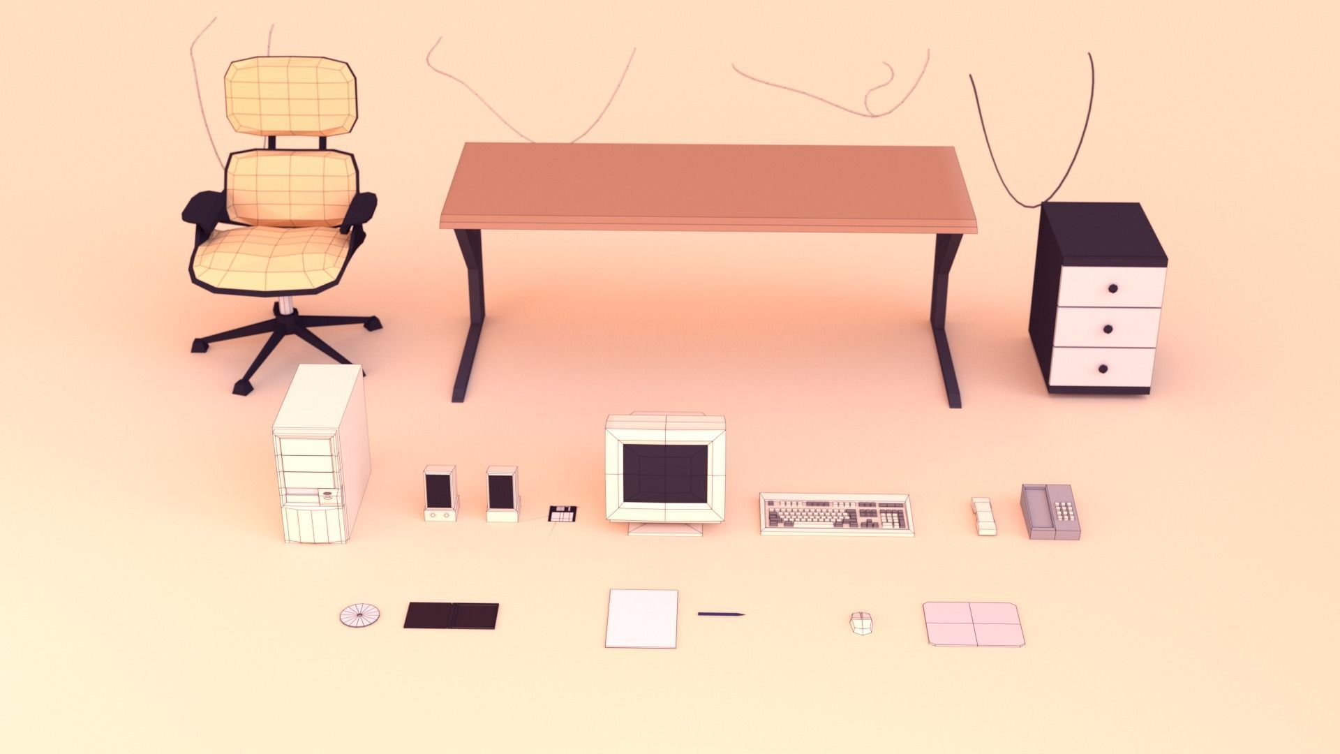 Low Poly Computer Desk Low-poly 3D model_6