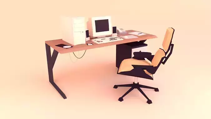 Low Poly Computer Desk Low-poly 3D model
