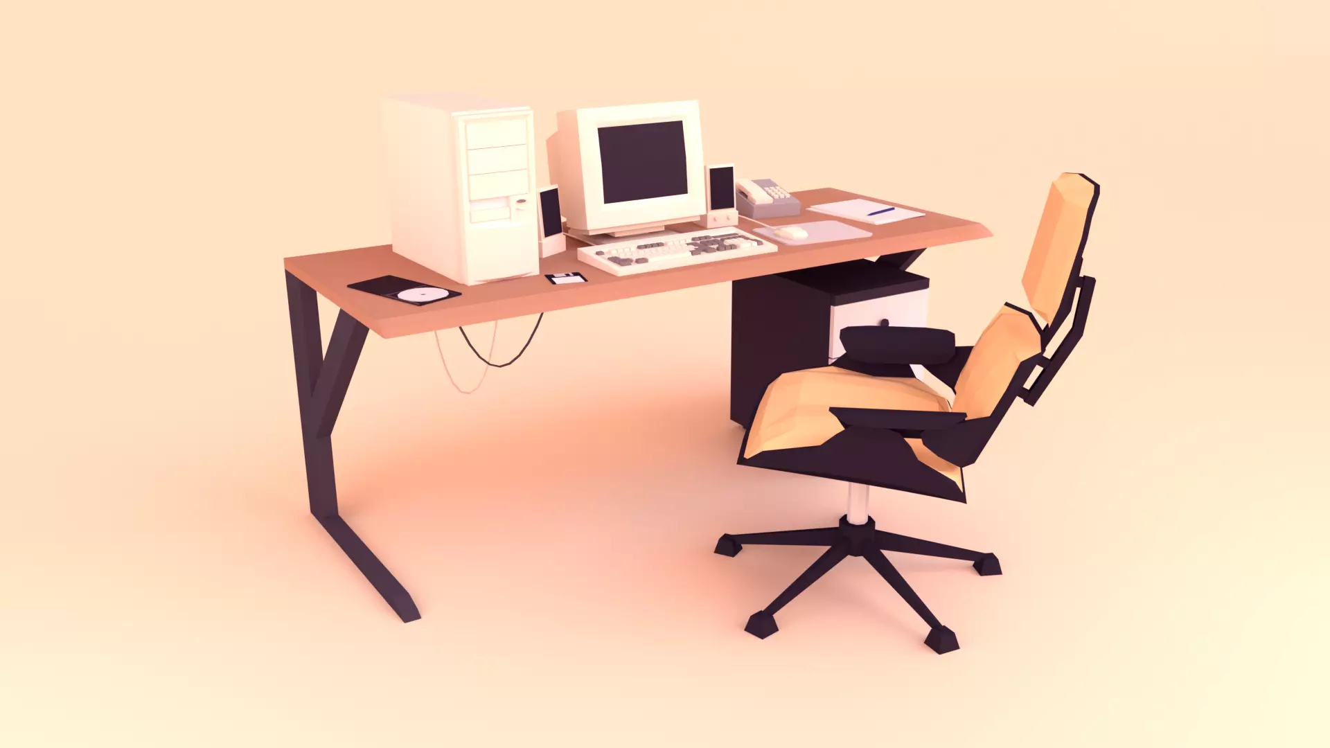 Low Poly Computer Desk Low-poly 3D model_0