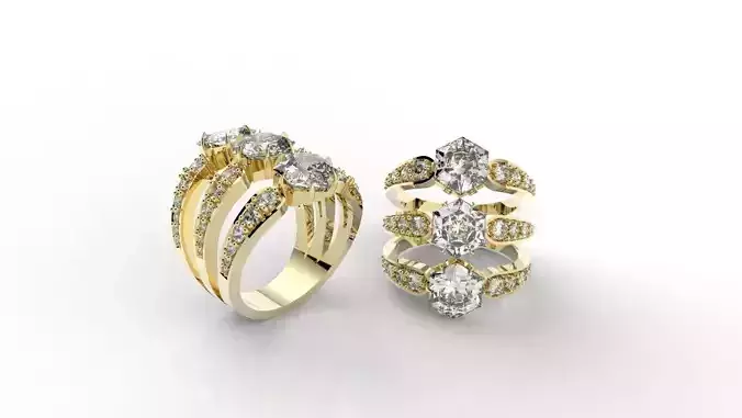 Hexagon Triple Ring  Jewelery