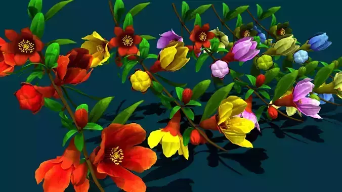 Flower Punica Granatum Low-poly 3D model