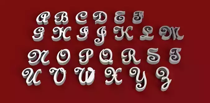 FRENCH STYLE font uppercase and lowercase 3D letters STL file 3D print model