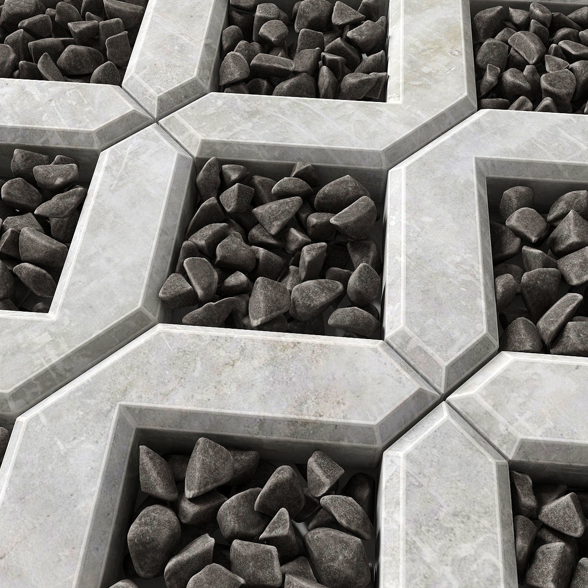 Paving pebble black 3D model_1