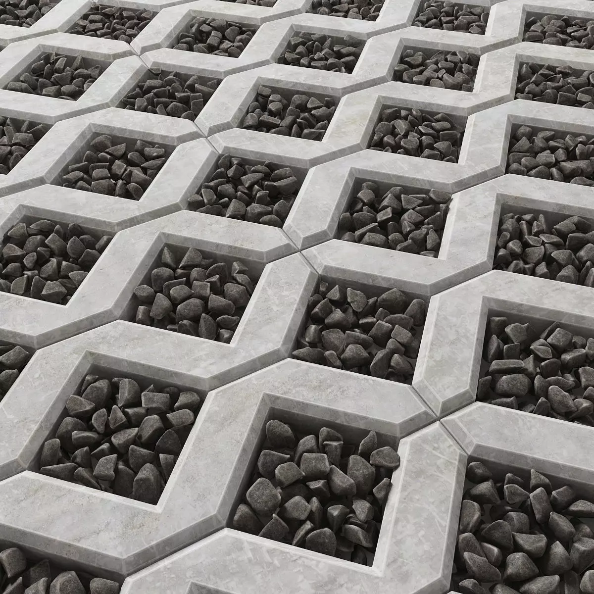 Paving pebble black 3D model_0