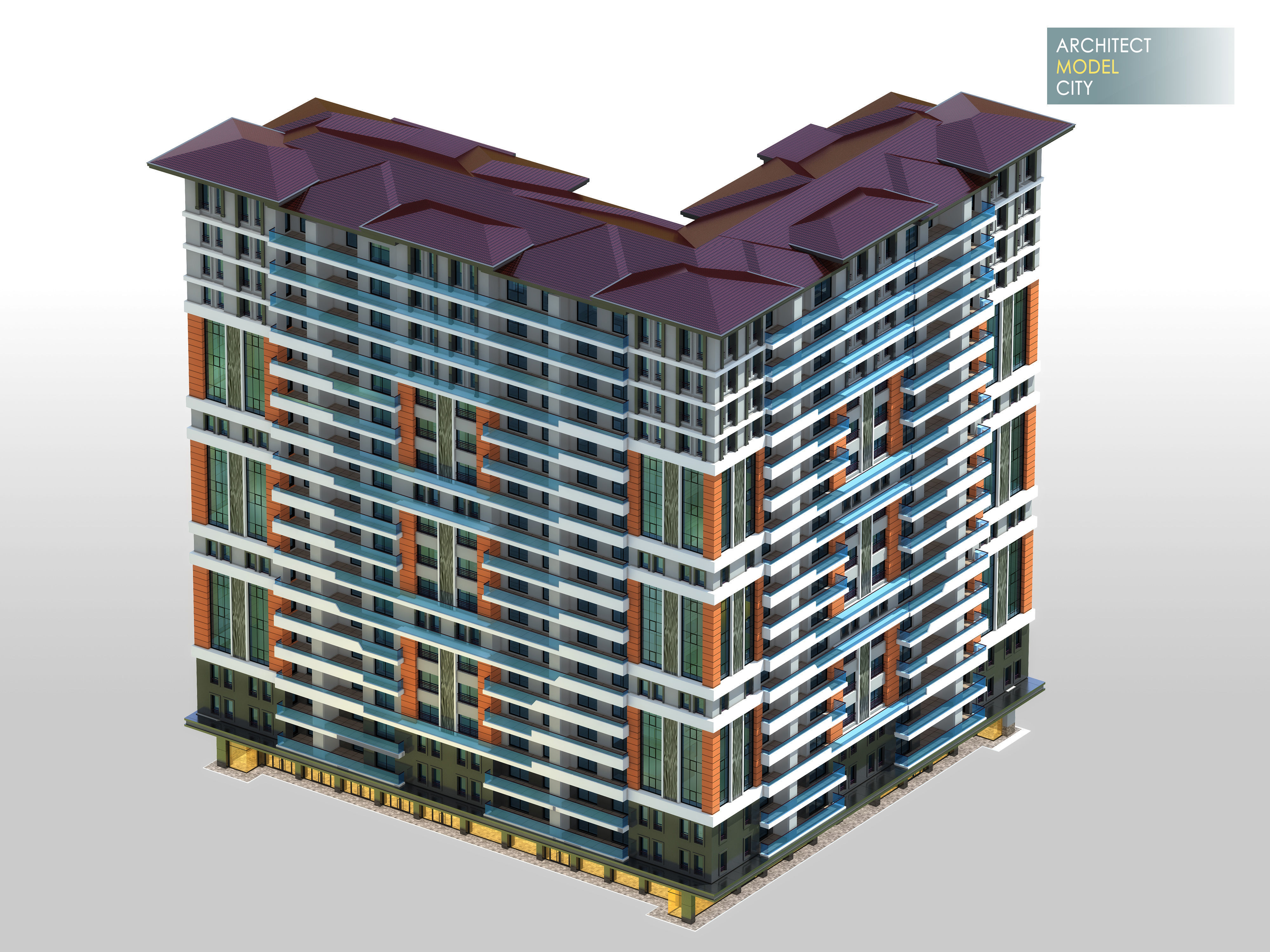 Huge Apartment Architectural 3d Model with Render Scene Low-poly 3D model_4