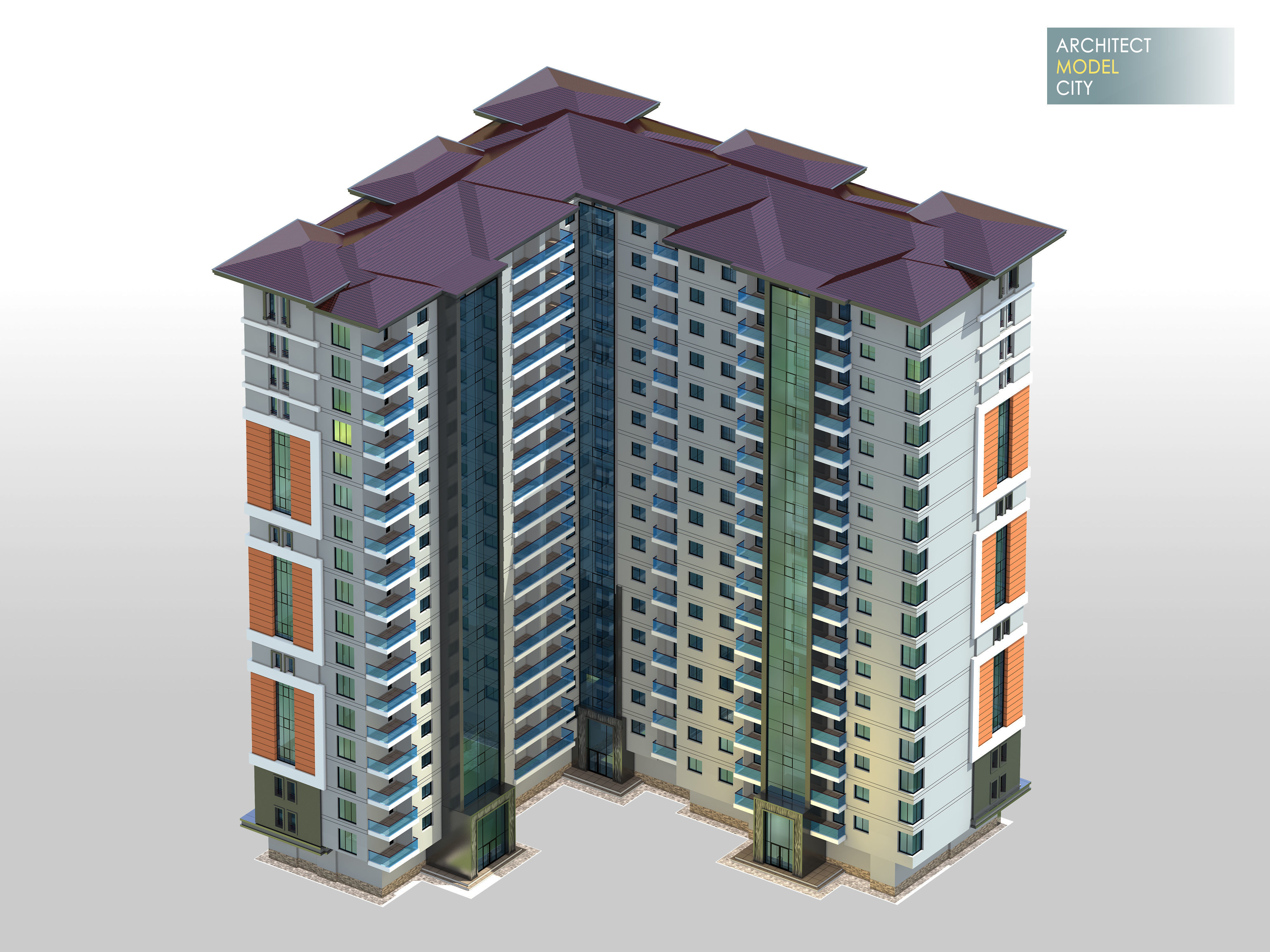 Huge Apartment Architectural 3d Model with Render Scene Low-poly 3D model_7