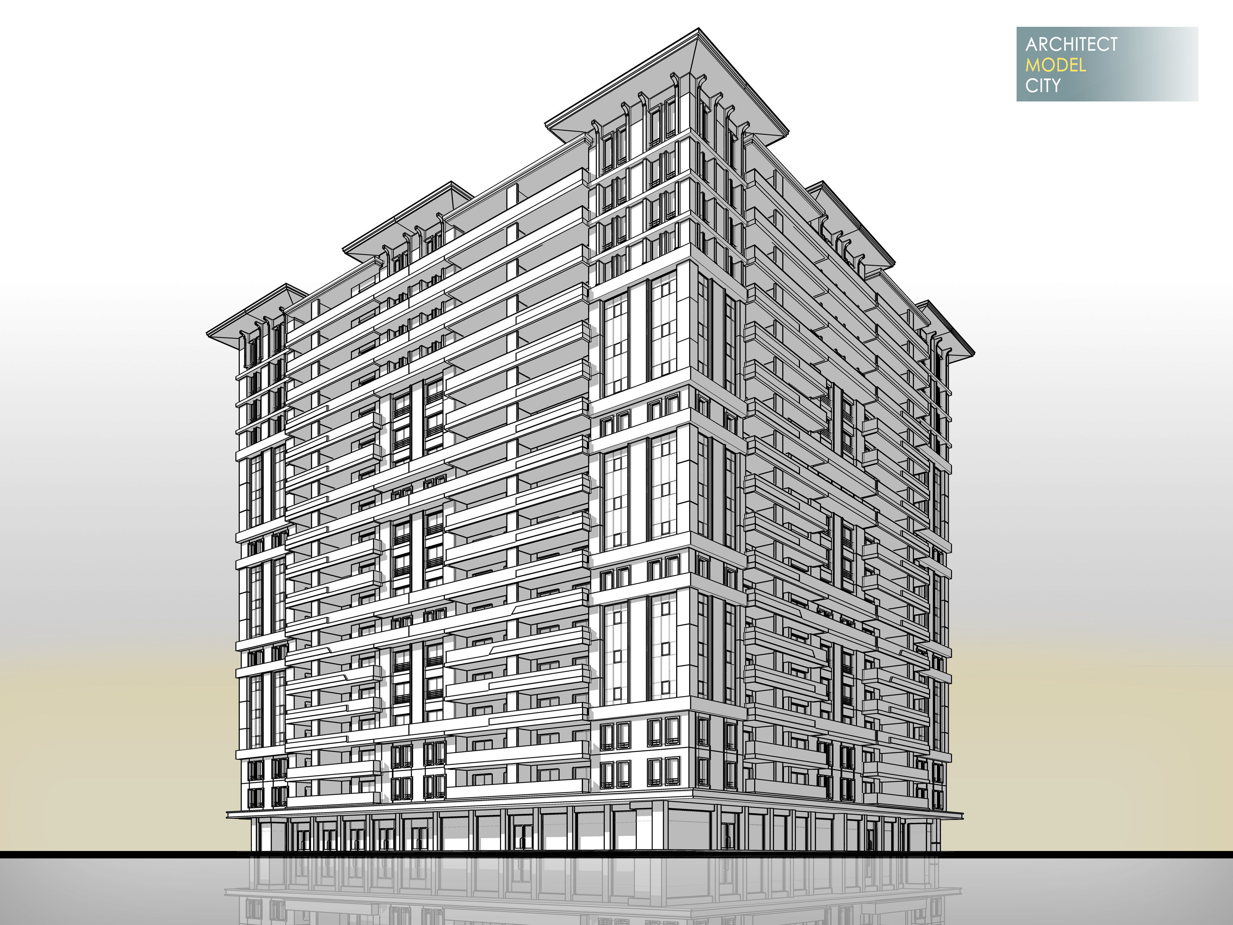 Huge Apartment Architectural 3d Model with Render Scene Low-poly 3D model_6