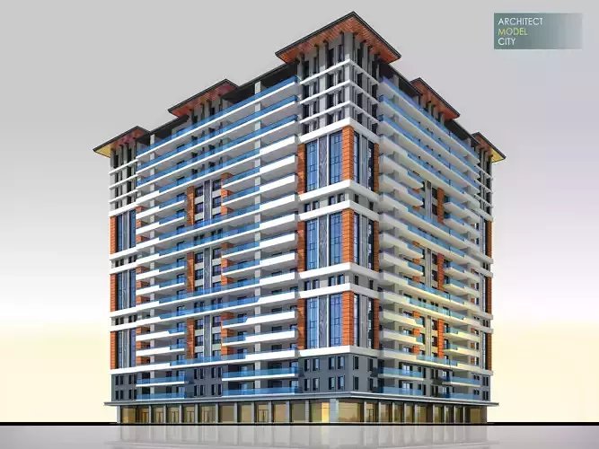 Huge Apartment Architectural 3d Model with Render Scene Low-poly 3D model