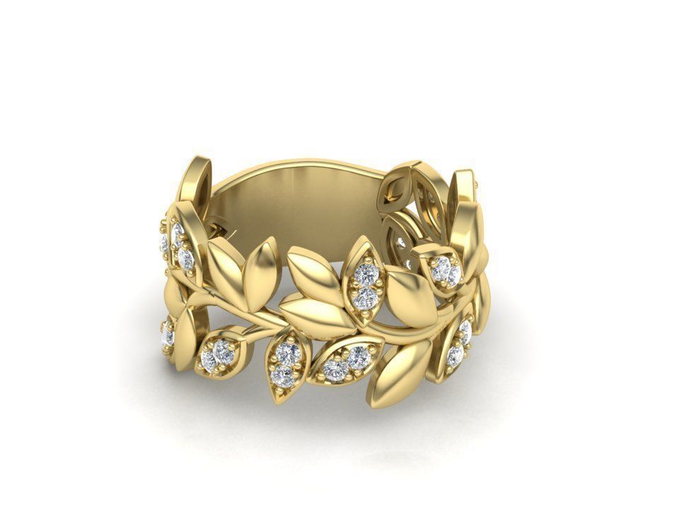 Leaves Diamond ring 3dmodel T-style design  3D print model_7