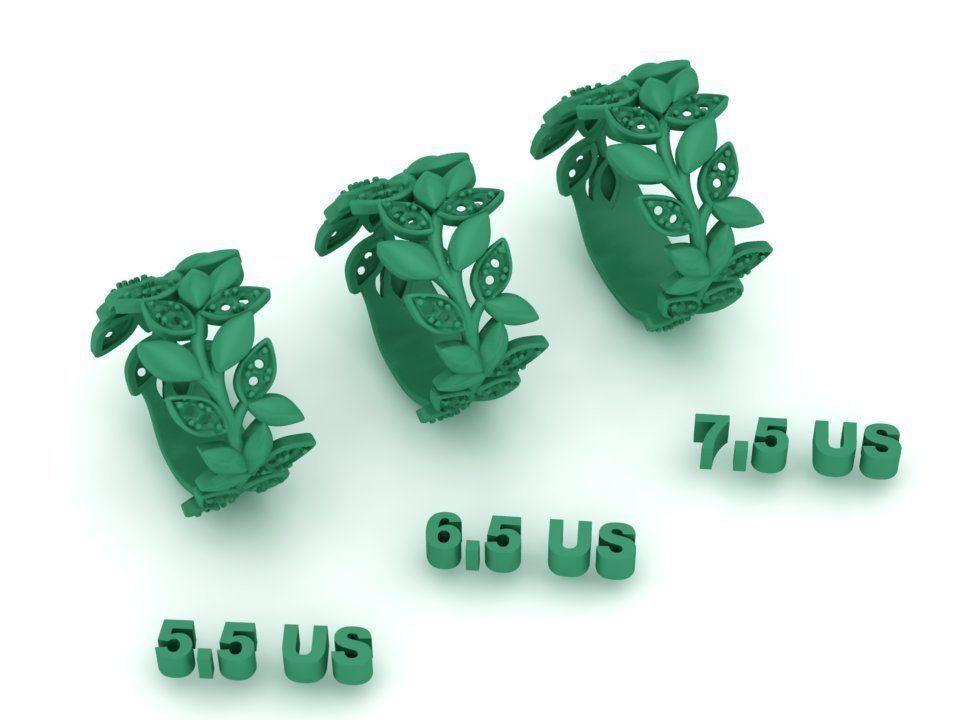 Leaves Diamond ring 3dmodel T-style design  3D print model_5