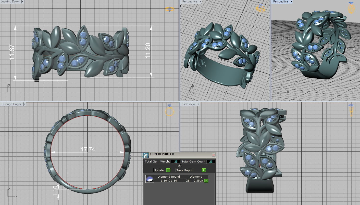 Leaves Diamond ring 3dmodel T-style design  3D print model_4