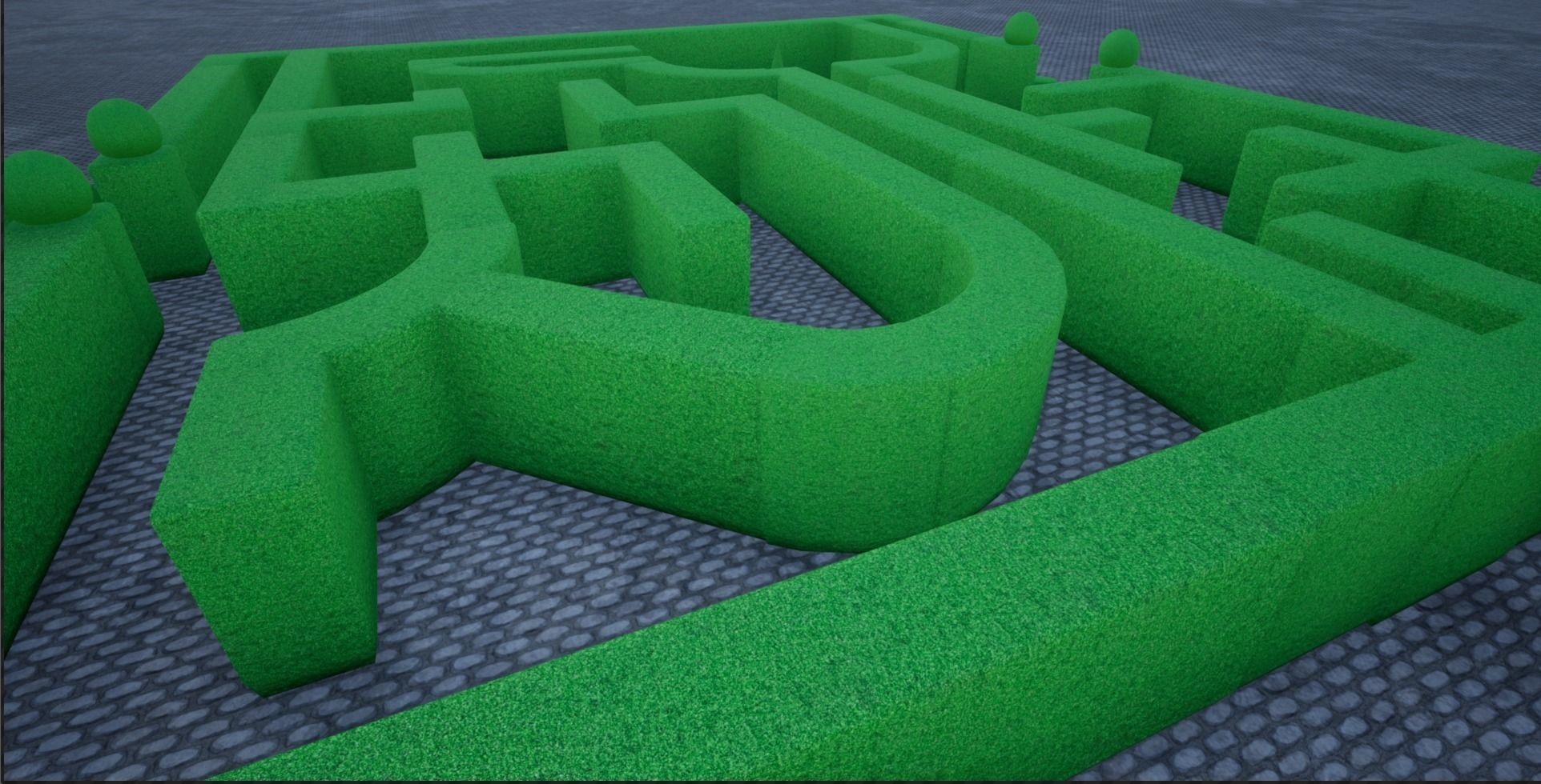 Modular Hedgerow Bush Low-poly 3D model_9