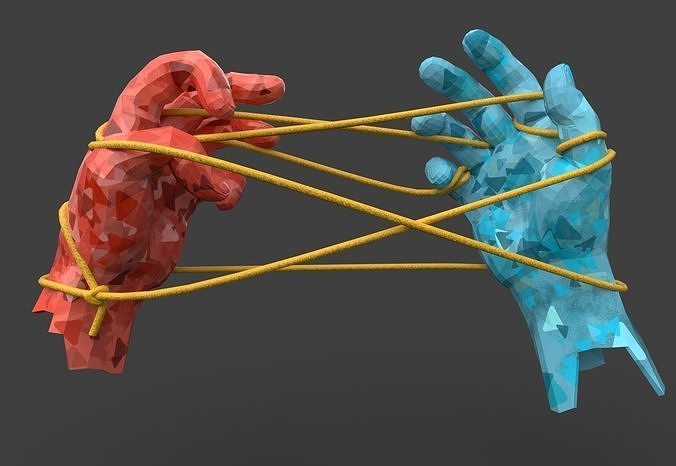Tethered hands Low-poly 3D model