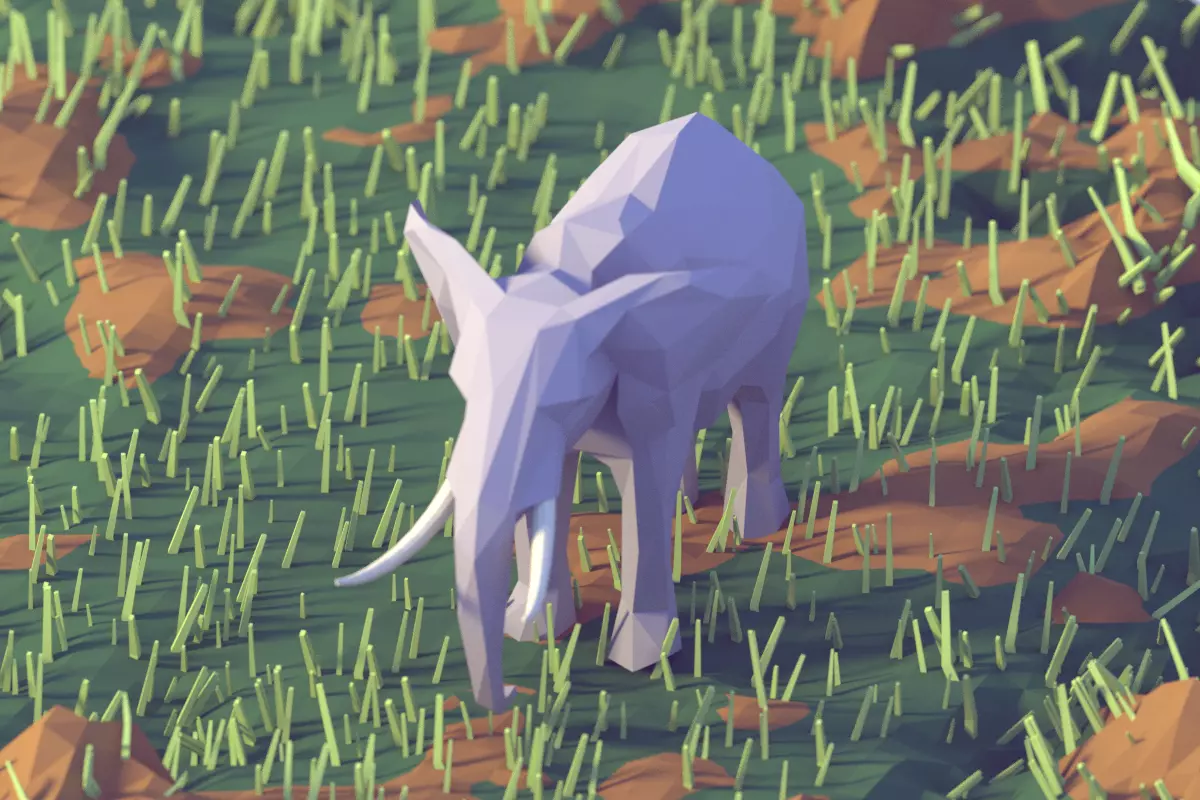 Low Poly Elephant with tusks Low-poly 3D model_0