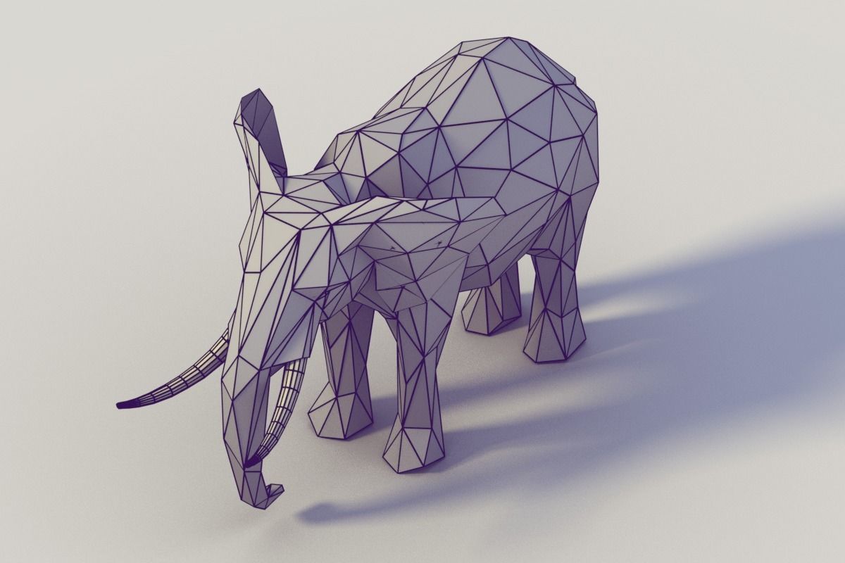 Low Poly Elephant with tusks Low-poly 3D model_1