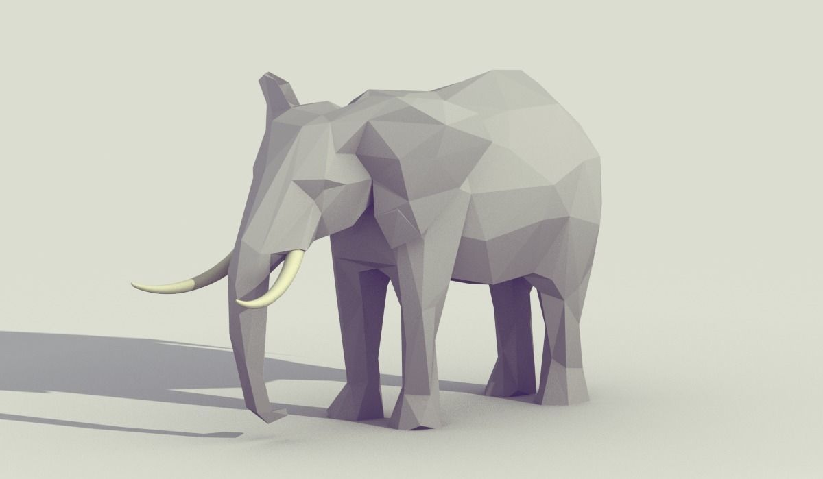 Low Poly Elephant with tusks Low-poly 3D model_2