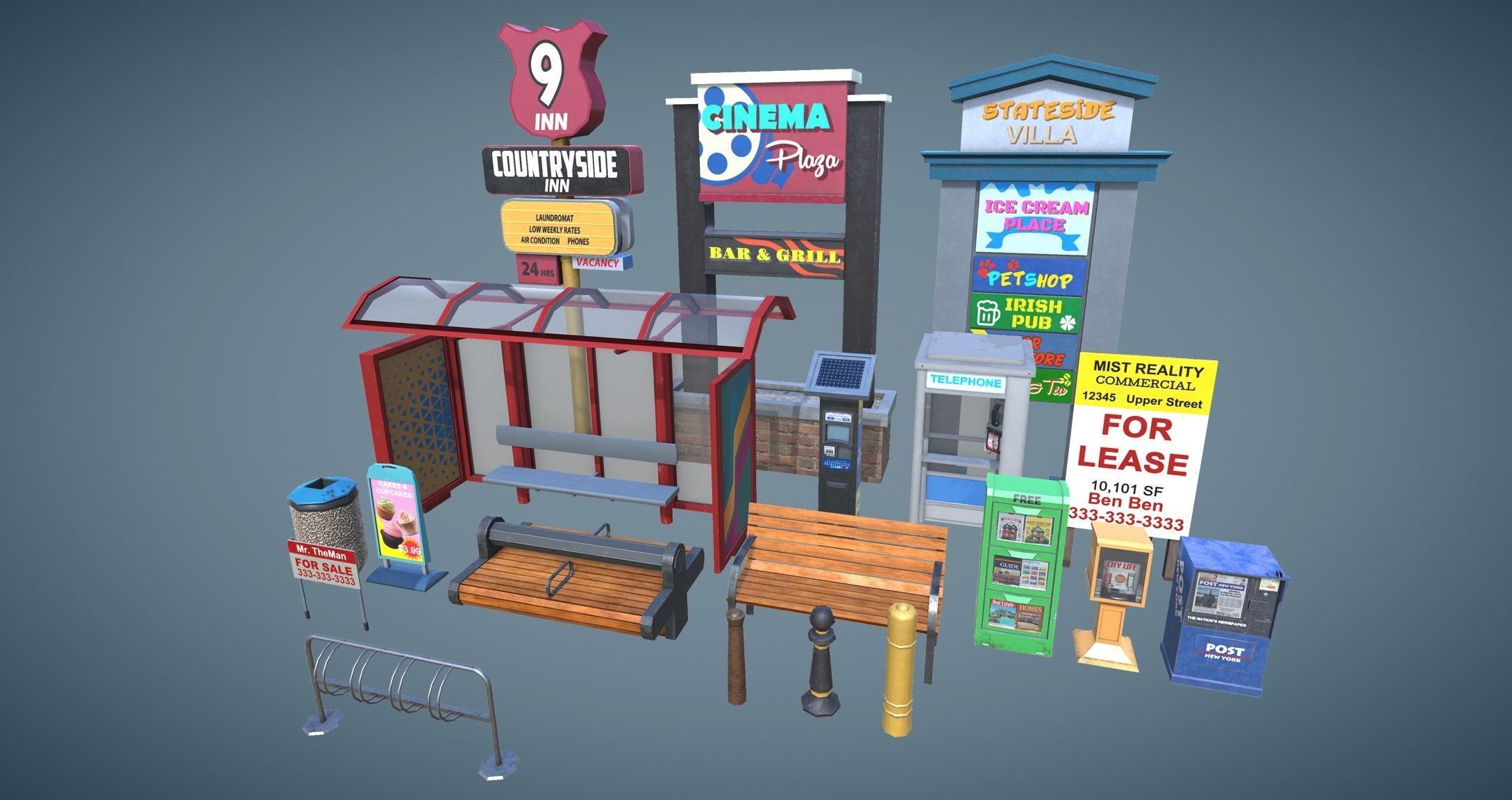 Street Props Set A Low-poly 3D model_5