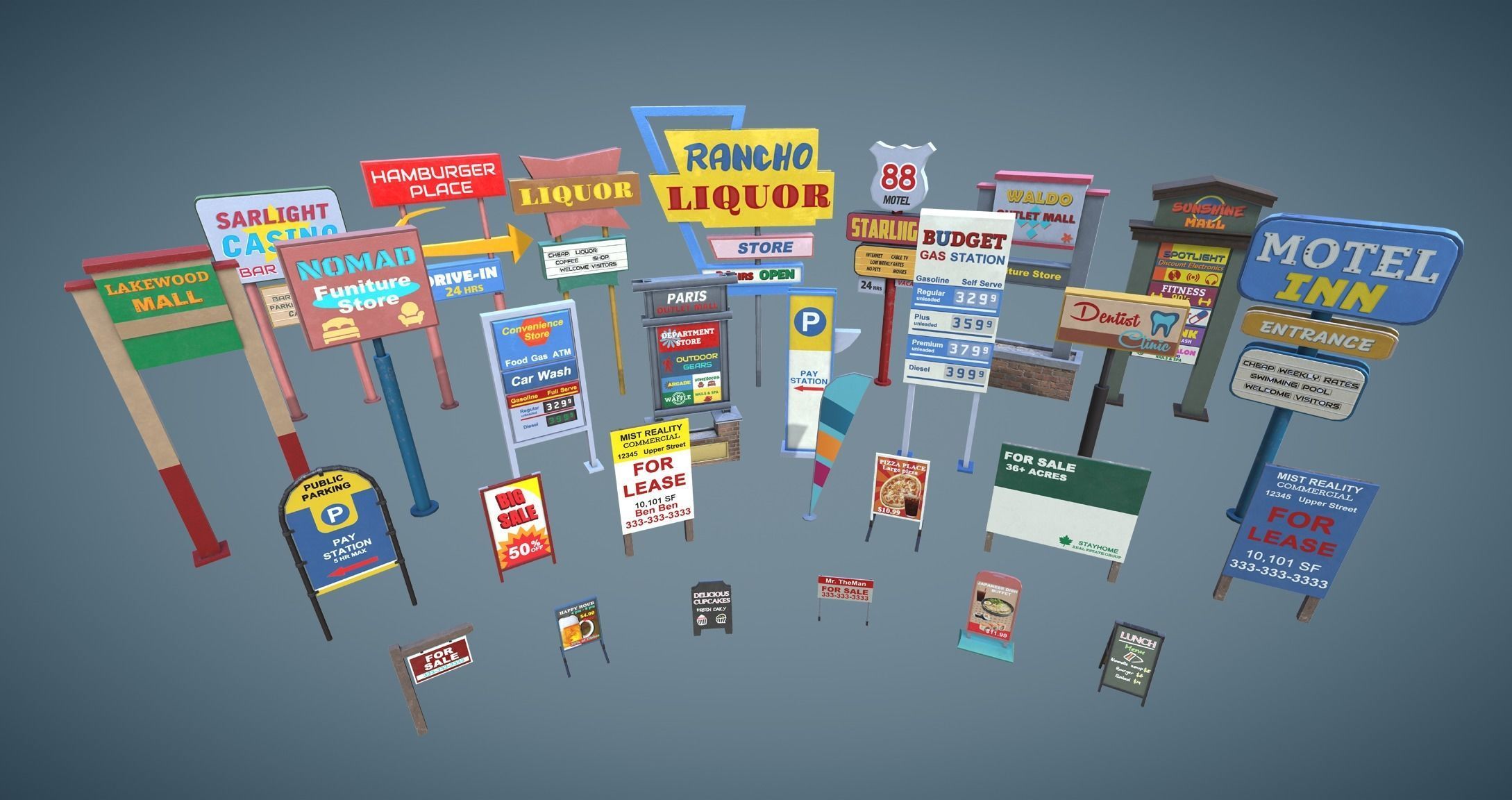 Street Props Set A Low-poly 3D model_3