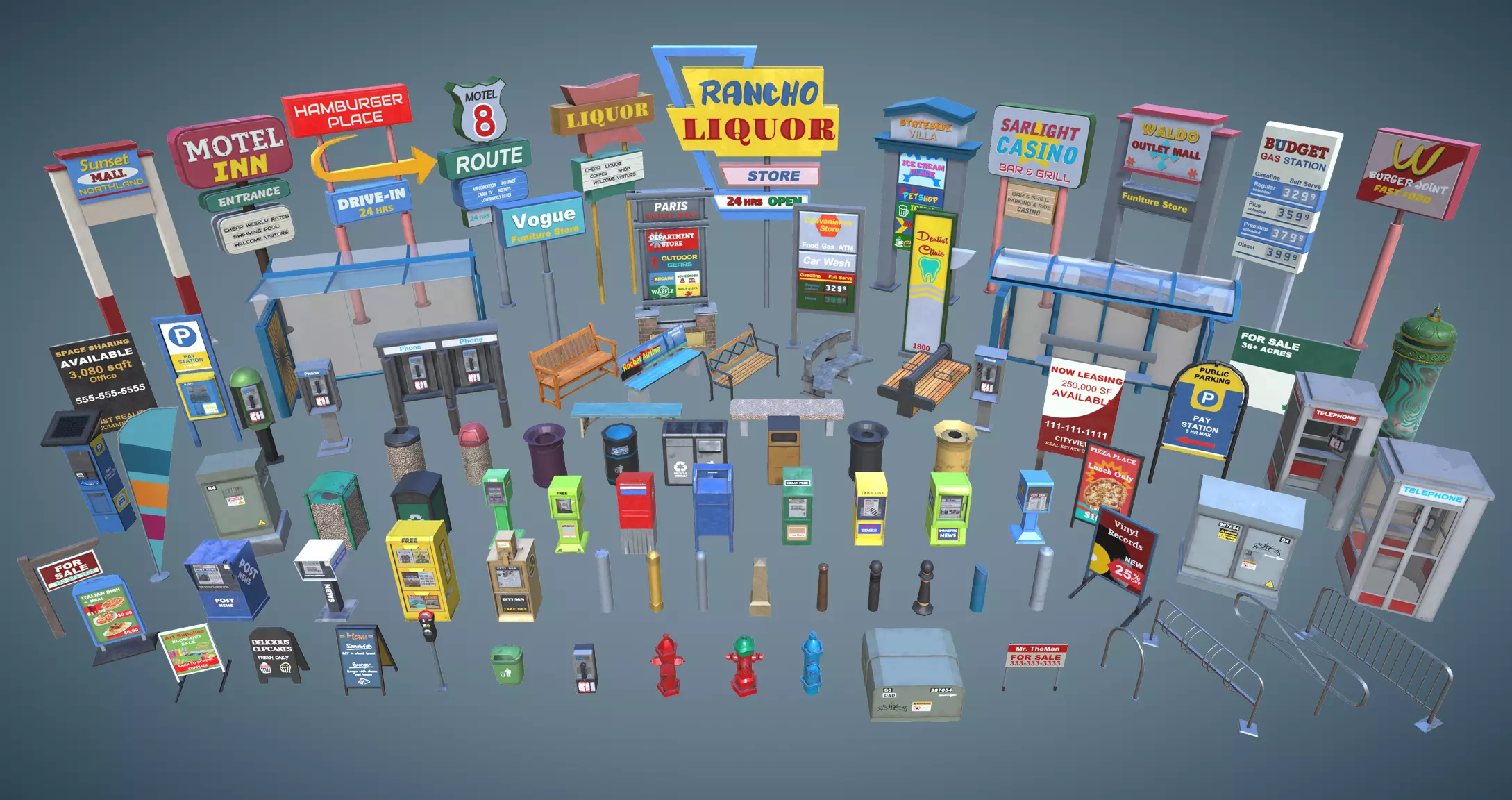 Street Props Set A Low-poly 3D model_0