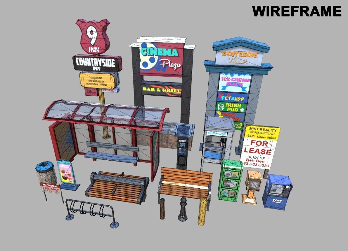 Street Props Set A Low-poly 3D model_45