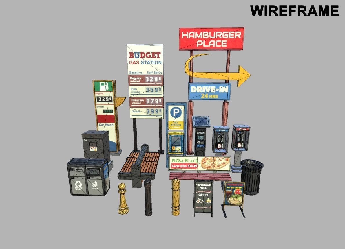 Street Props Set A Low-poly 3D model_46