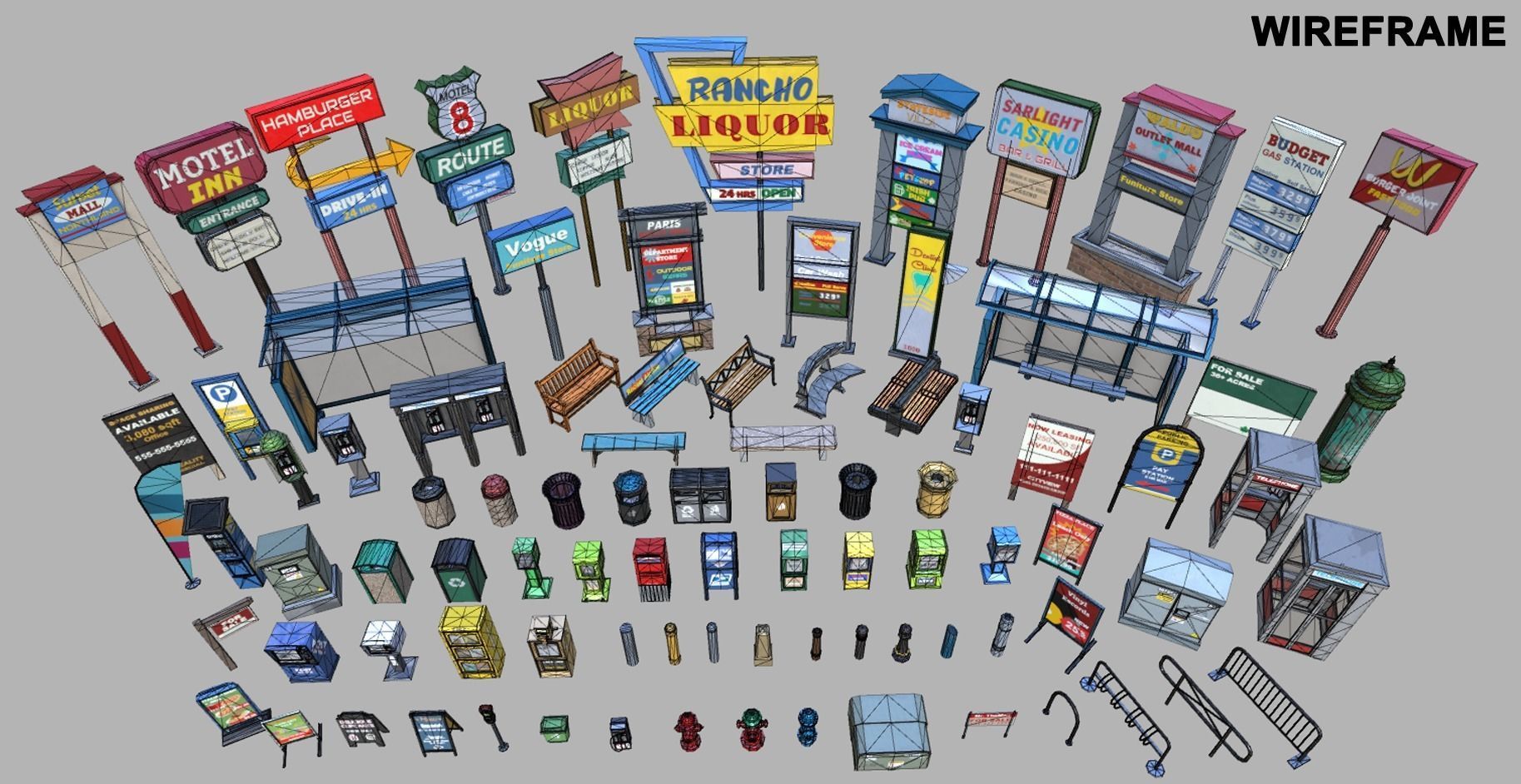 Street Props Set A Low-poly 3D model_48