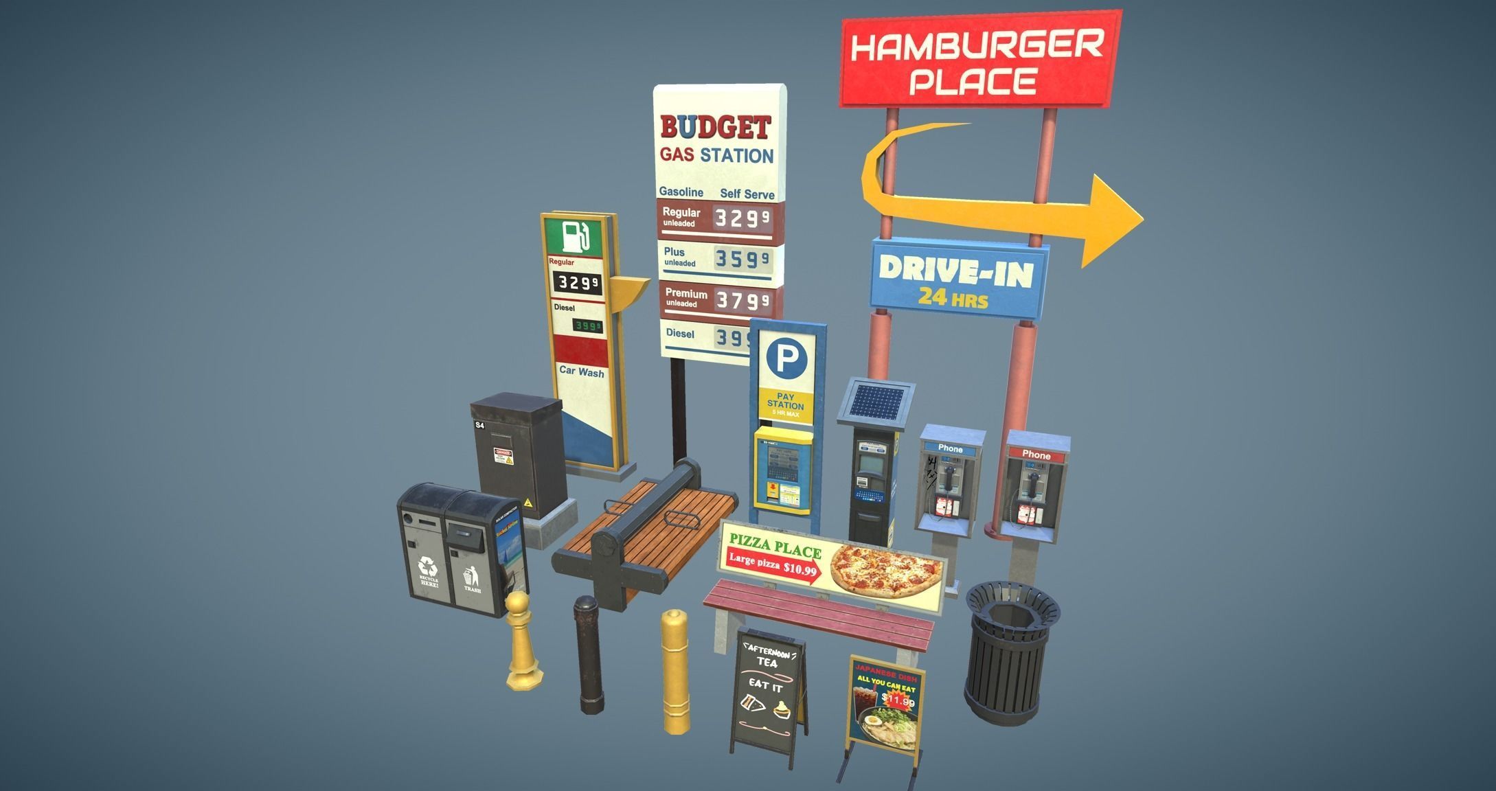 Street Props Set A Low-poly 3D model_41