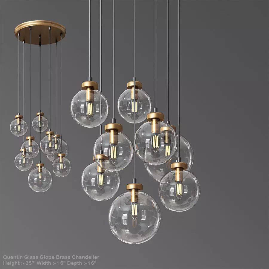 Quentin Glass Globe Brass Chandelier 3D model_0