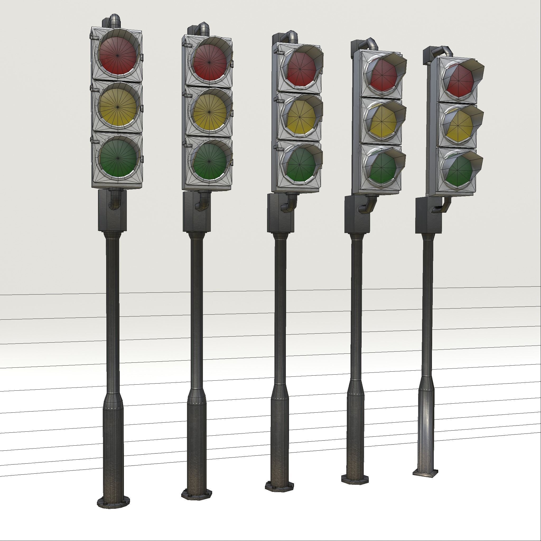 3D model Gameready retro traffic lights Unity UE4 VR / AR / low