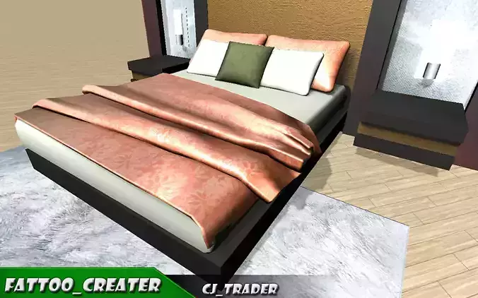 Master Bed Set Low poly Furniture 3d model