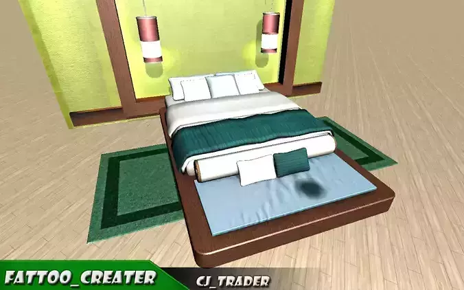 low-poly bed furniture set for living-room 3d model