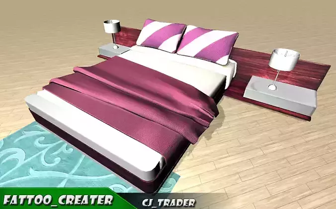 Master Bed set low-poly 3d model
