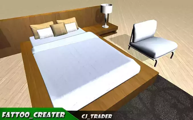 low-poly room bed set 3d model