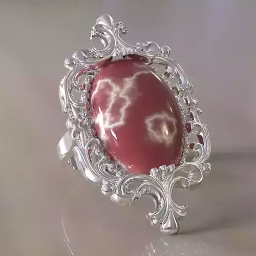 Ring with oval  cabochon and pattern