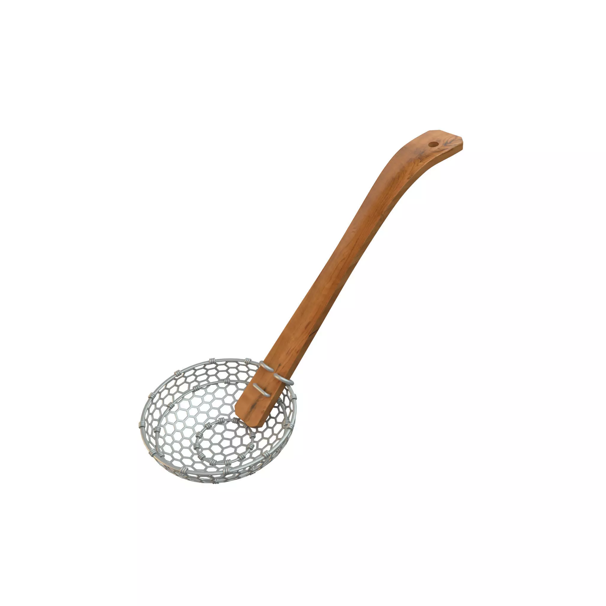 Skimmer metal strainer with wooden handle 3D model