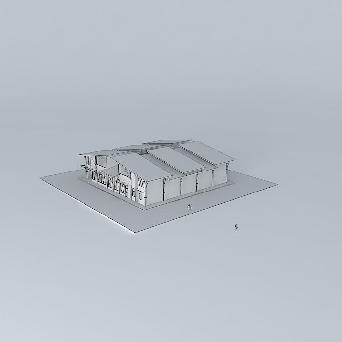 Cafeteria building with roof 3D model_3