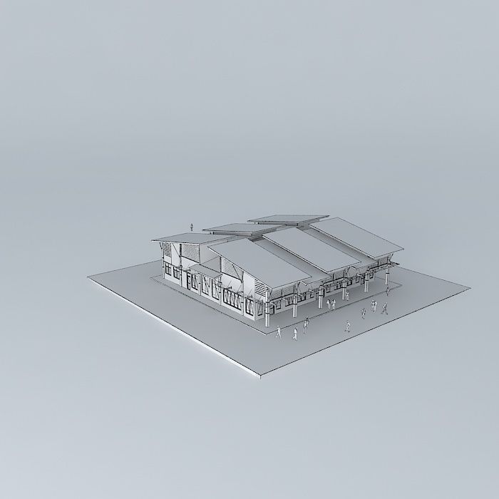 Cafeteria building with roof 3D model_4