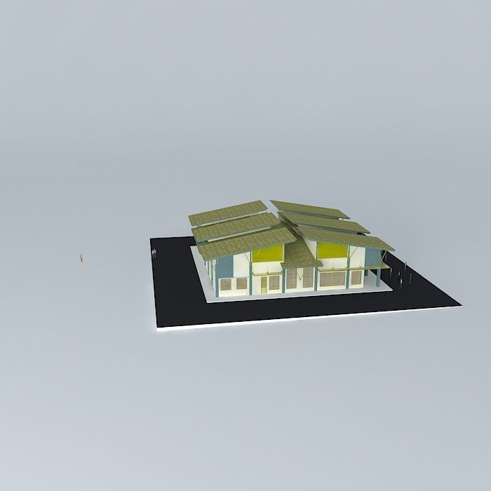 Cafeteria building with roof 3D model_2