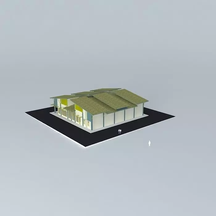 Cafeteria building with roof 3D model_0