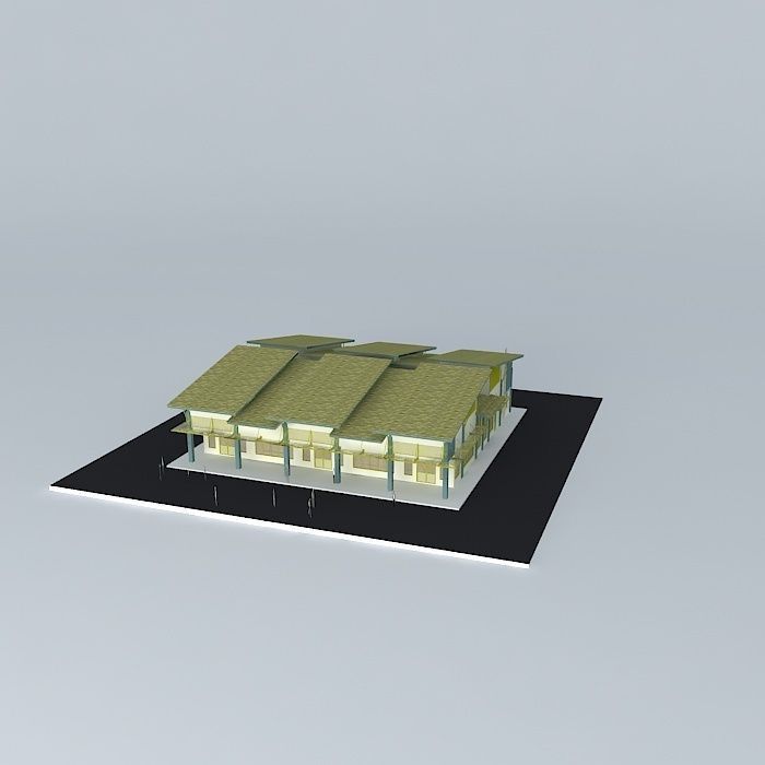 Cafeteria building with roof 3D model_1