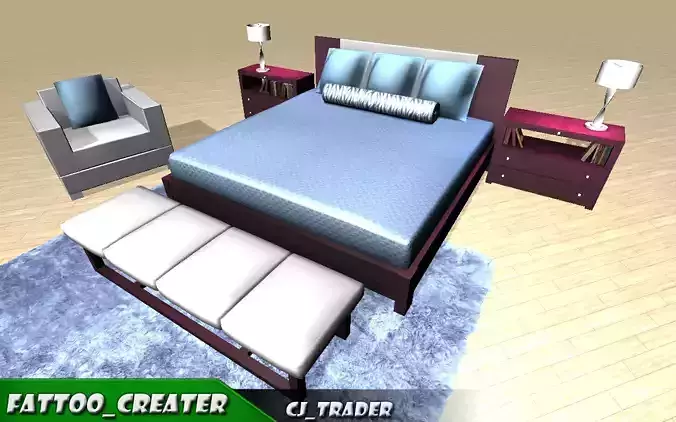 Master Bed-Room Set Collection low-poly 3d model Low-poly 3D model
