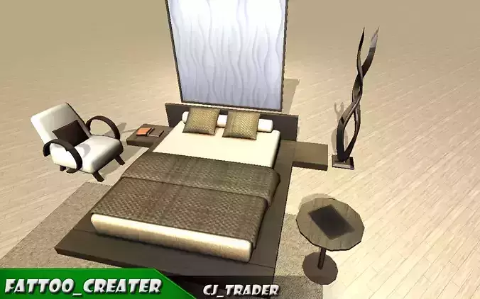 Low-Poly Luxury Bed Room collection 3d model