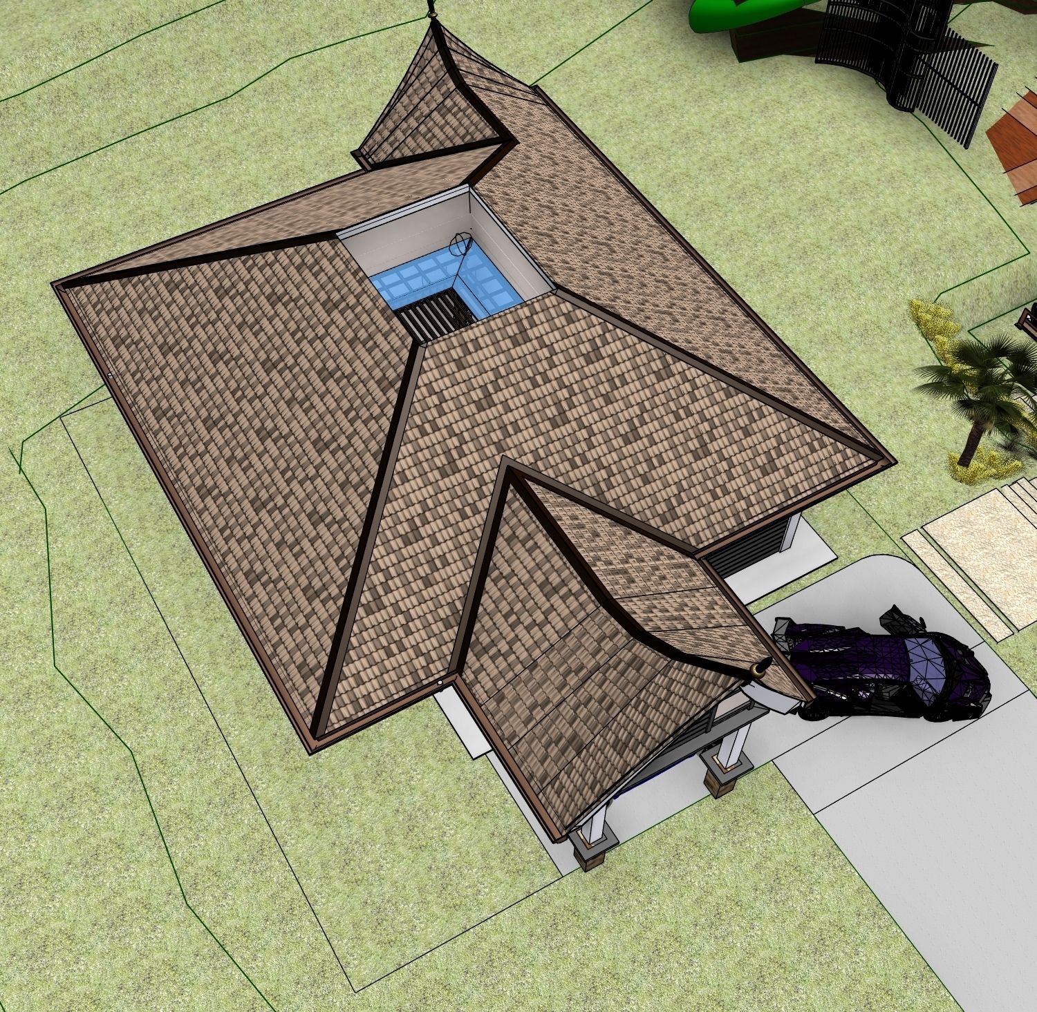 Villa interior of house with pool 3D model_8