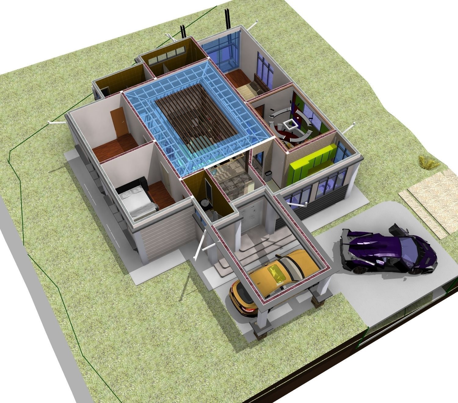 Villa interior of house with pool 3D model_5