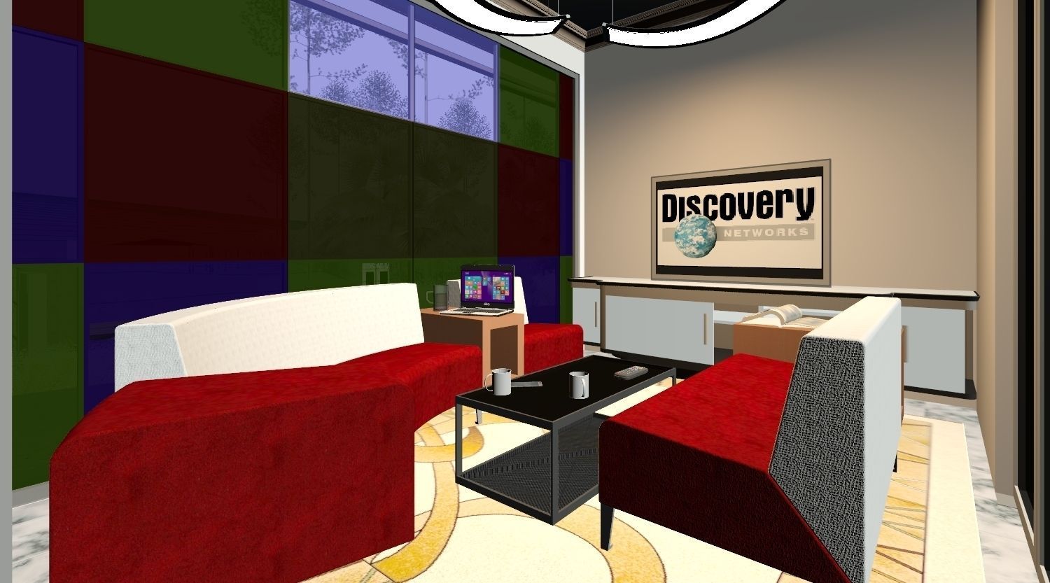 Villa interior of house with pool 3D model_2