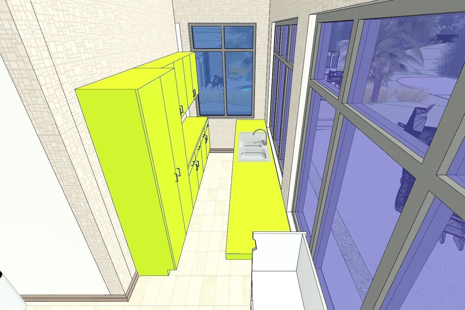 Villa interior of house with pool 3D model_3