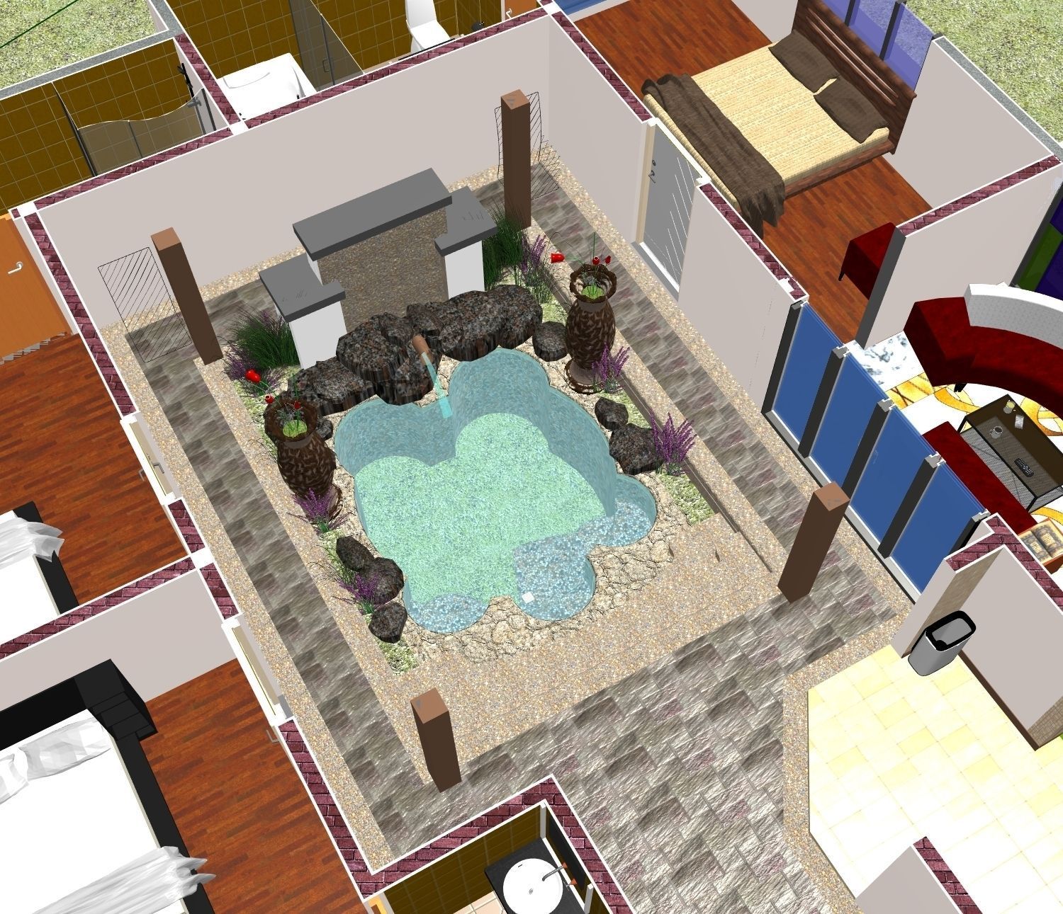 Villa interior of house with pool 3D model_7